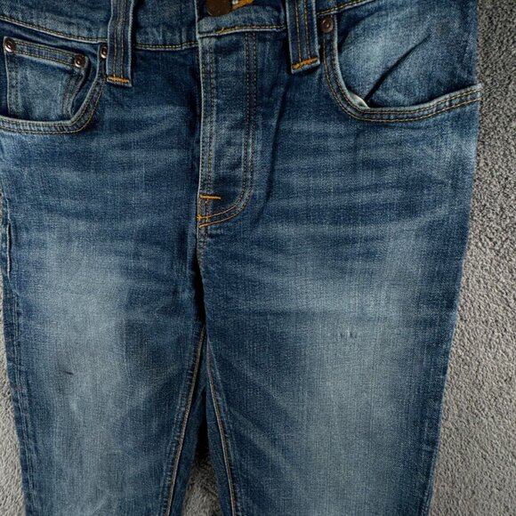 Nudie Jeans Blue Denim Trousers Designer Size 28x32 Grim Tim Org Teal Blue Adult - Picture 3 of 14